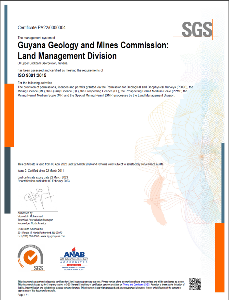 ISO 9001:2015 Certification – Land Management Division