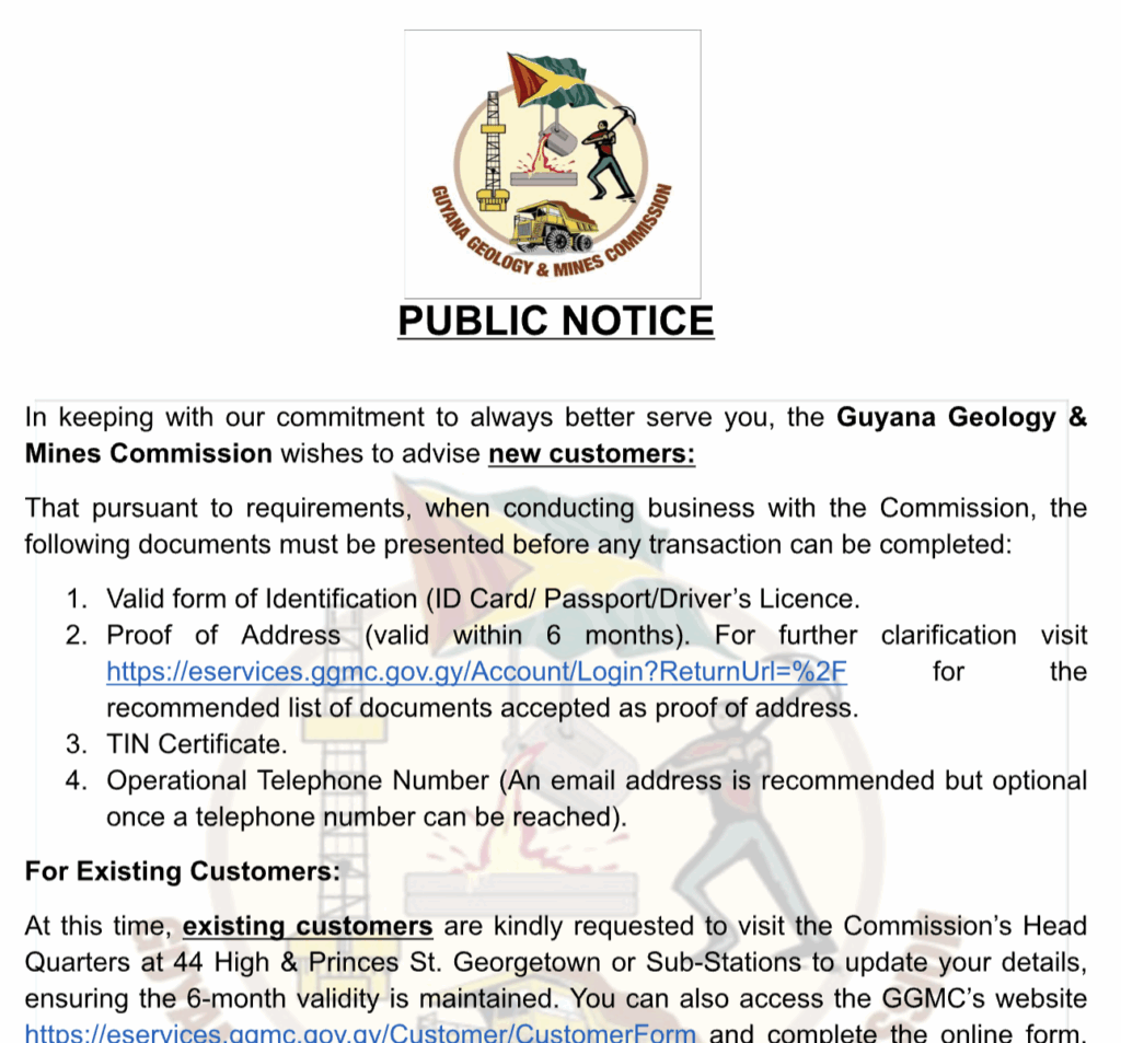 Documents to be presented before any transaction can be completed with the GGMC